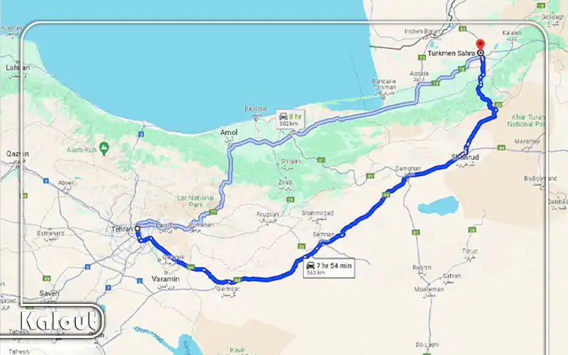 فاصله تهران تا ترکمن صحرا